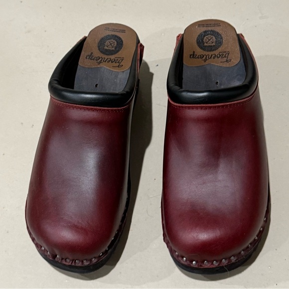 Troentorp Monet Bordeaux Leather Slip-On Clogs Womens Size 12.5-13 men’s 9.5-10 - Picture 10 of 15